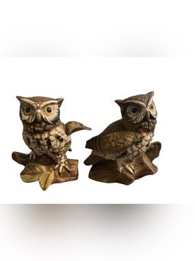 Two Vintage Homco Meissen Porcelain Barn Owl Figurines Statue #1114 5”
